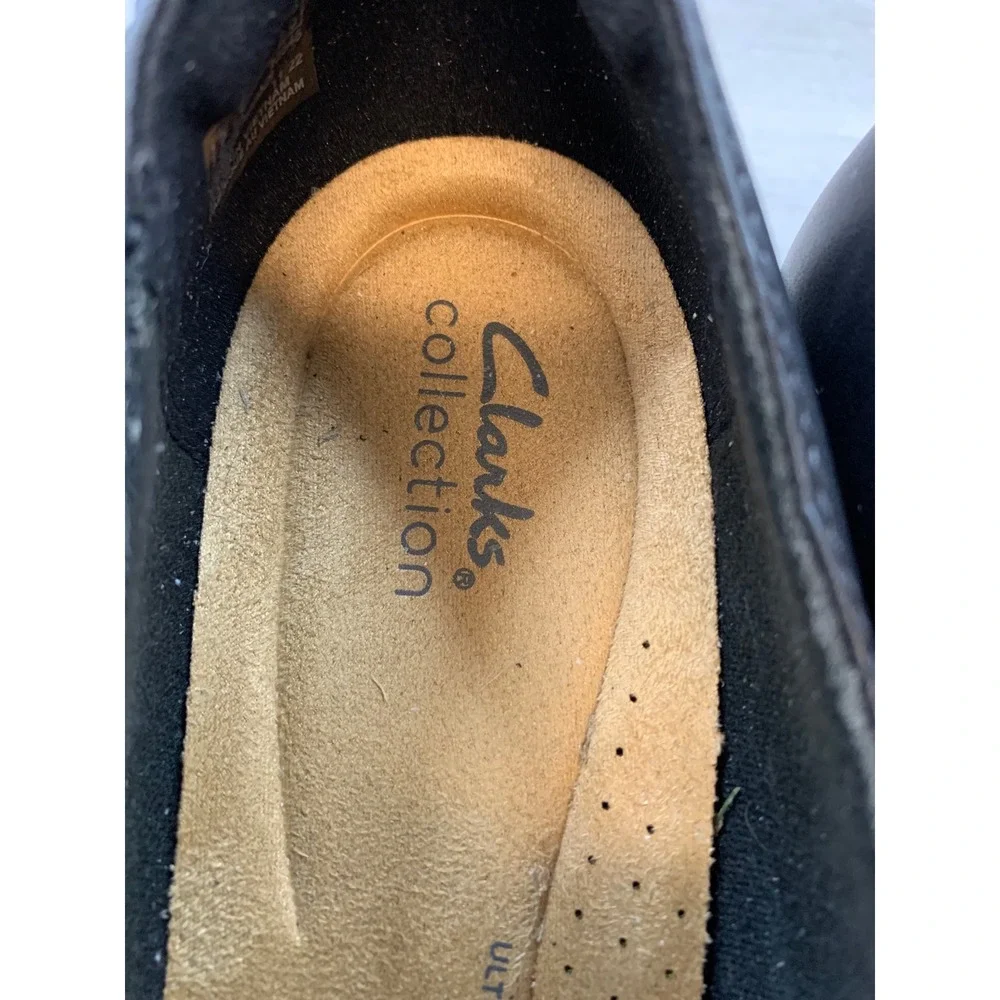 Clarks Women's Black Leather Mary Jane Block Heel Pumps 8.5 W Comfort Shoes